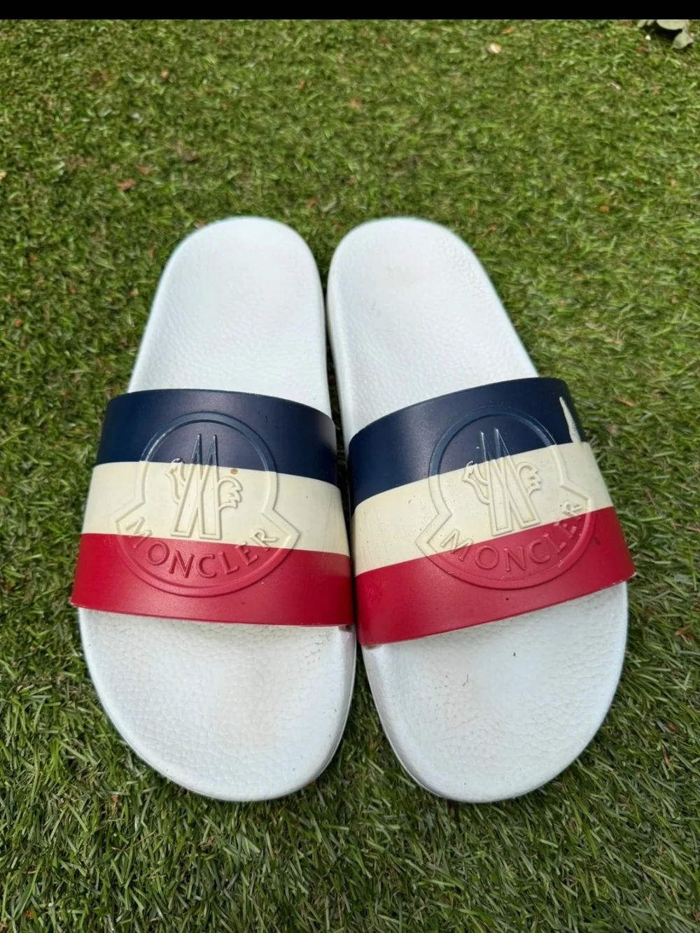 Moncler White Red Navy Slide Sandals